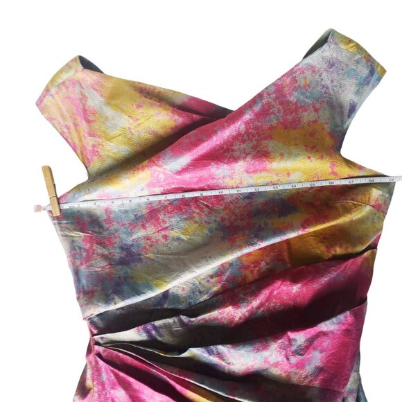 Flattering Teri Jon by Rickie Freeman Silver & Colourful Dress Size 12 - Picture 8 of 16